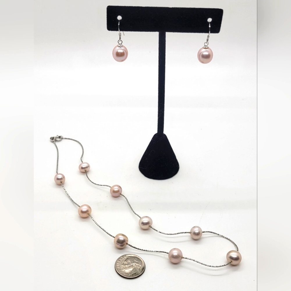 Elegant Pink Pearl Necklace and Earring Set